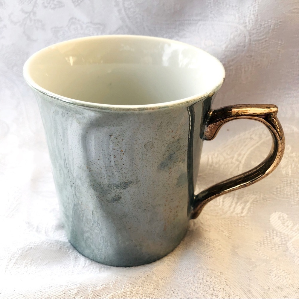 Potterybarn gold handle, teal mug, NEW